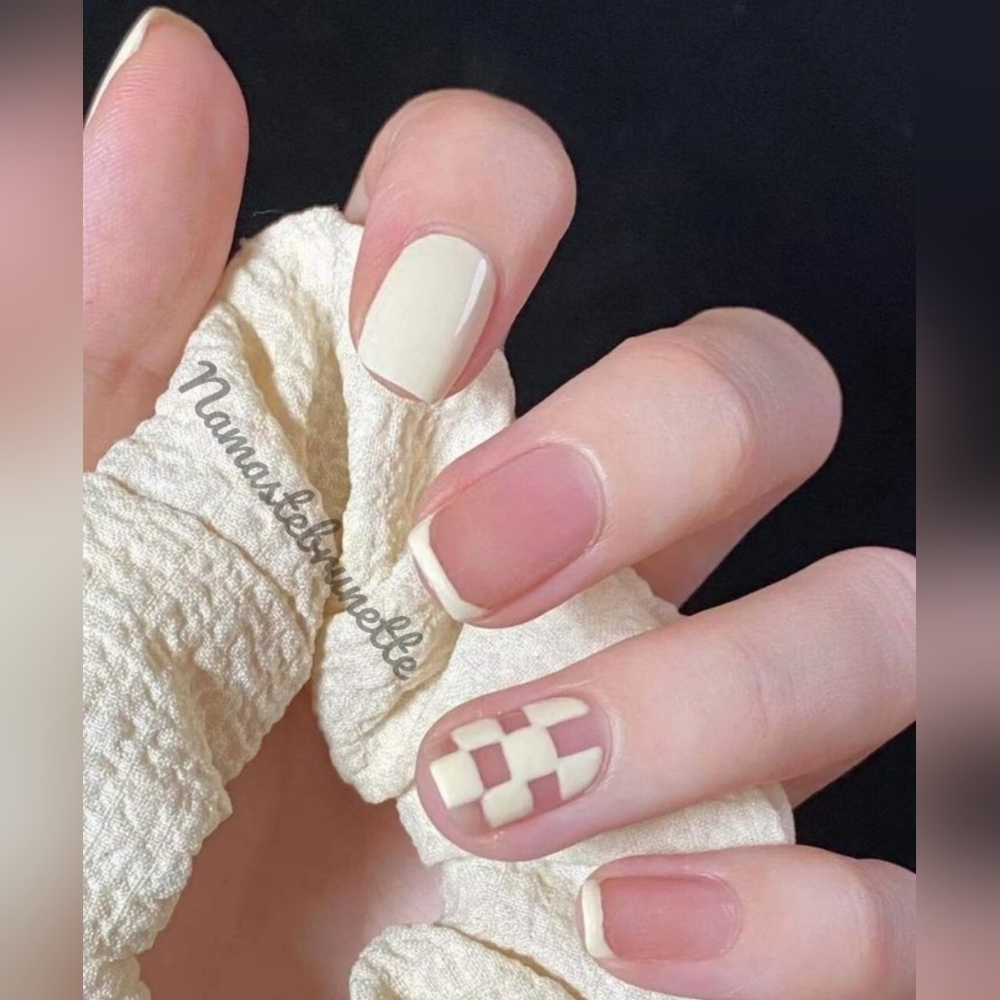 2/$16 Pink Checkerboard French Manicure Press On Nails